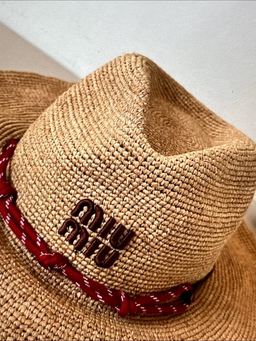 Miu Miu Natural Straw Fedora with Red Braided Trim - Picture 7 of 7